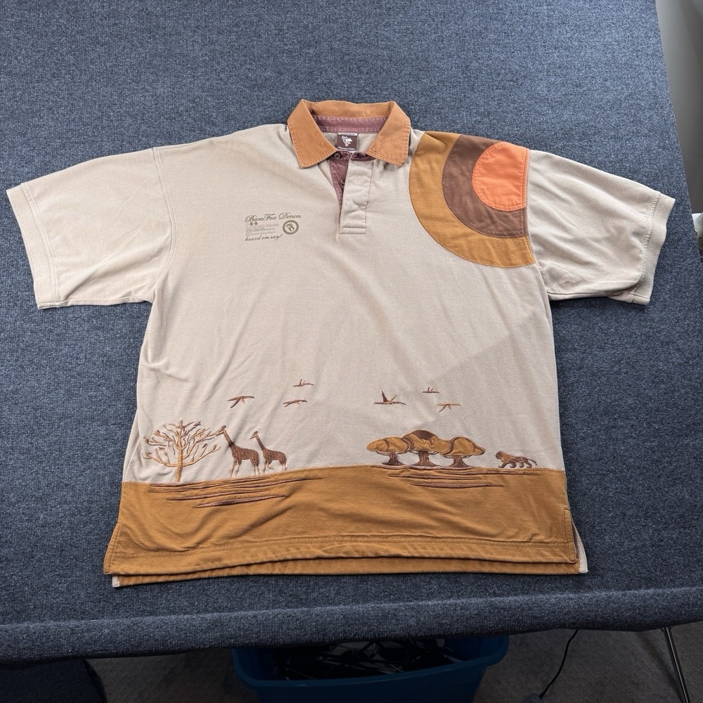 Vintage Bare Fox Polo Mens Embroidered Size 3XL Cream Safari EUC
